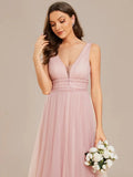 Backless A Line Sleeveless Wedding Dress with Deep V Neck - Rosa Apparel