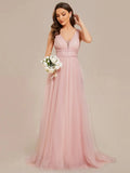 Backless A Line Sleeveless Wedding Dress with Deep V Neck - Rosa Apparel