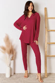 Basic Bae Full Size Notched Long Sleeve Top and Pants Set - Rosa Apparel