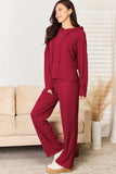 Basic Bae Full Size Ribbed Drawstring Hood Top and Straight Pants Set - Rosa Apparel