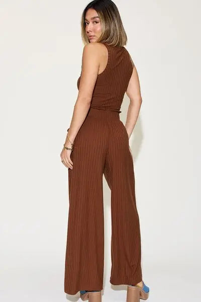 Basic Bae Full Size Ribbed Tank and Wide Leg Pants Set - Rosa Apparel