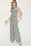 Basic Bae Full Size Ribbed Tank and Wide Leg Pants Set - Rosa Apparel