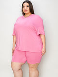 Basic Bae Full Size V-Neck Drop Shoulder Short Sleeves T-Shirt and Shorts Set - Rosa Apparel