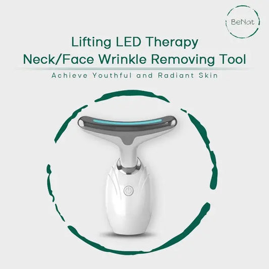 BeNat Neck & Face Lifting LED Therapy Device. Effective, Easy to Operate and Easy to Clean. All-Skin Types. Rechargeable and Portable.