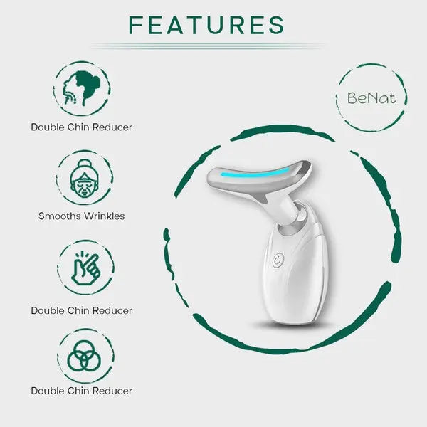 BeNat Neck & Face Lifting LED Therapy Device. Effective, Easy to Operate and Easy to Clean. All-Skin Types. Rechargeable and Portable.