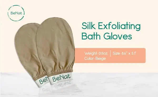 BeNat Silk Exfoliating Bath Gloves -Soft Silk - Rosa Apparel