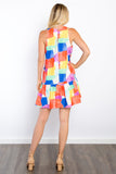 Be Stage Abstract Print Ruffle Hem Ruched Mini Dress with Pockets - Rosa Apparel