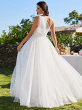 Beaded Asymmetric Bowknot Shoulder Sleveeless Wedding Dress - Rosa Apparel