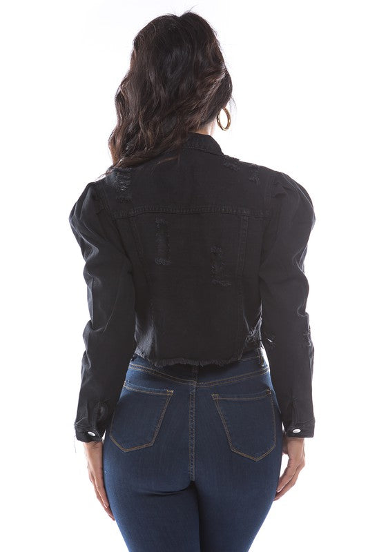 Black Denim Hobo Jeans Jacket By Claude - Rosa Apparel