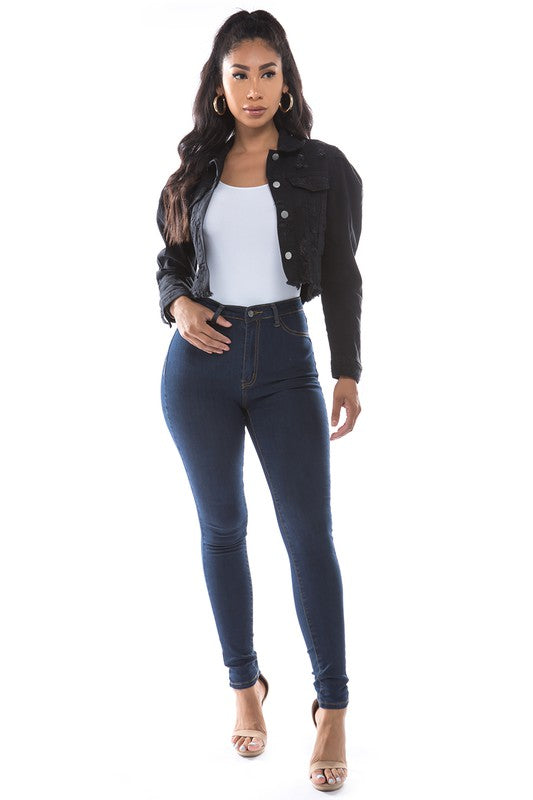 Black Denim Hobo Jeans Jacket By Claude - Rosa Apparel