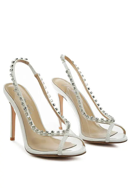 Camarine Clear Tiara Styled Stiletto Sling-back Peep Toe