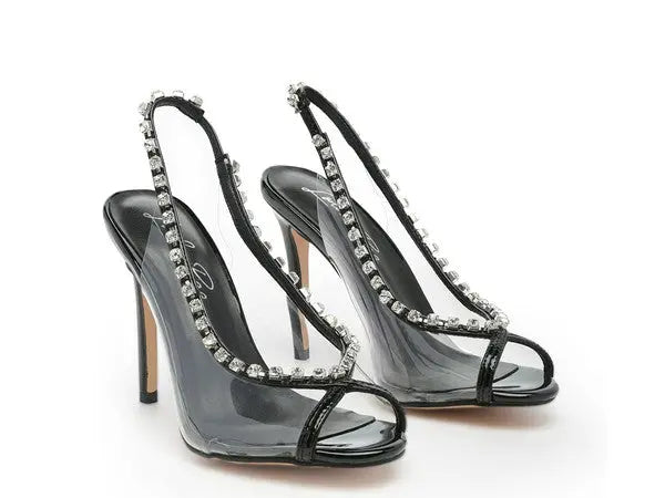 Camarine Clear Tiara Styled Stiletto Sling-back Peep Toe