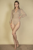 Capella Casual Sexy Plunge Neck Peasant Long Sleeve Bodysuit - Rosa Apparel