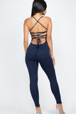 Capella Criss-Cross Open Back Round Neck Bodycon Jumpsuit - Rosa Apparel