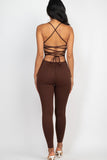 Capella Criss-Cross Open Back Round Neck Bodycon Jumpsuit - Rosa Apparel