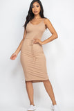 Capella Front Tied Ribbon 2 Sides Pointy Slit Sleeveless Midi Dress - Rosa Apparel