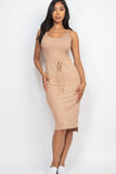 Capella Front Tied Ribbon 2 Sides Pointy Slit Sleeveless Midi Dress - Rosa Apparel