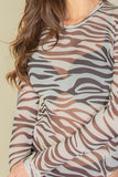 Capella Zebra Print Sexy Sheer Mesh Round Neck Long Sleeves Bodysuit - Rosa Apparel