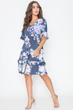 Casual Floral V-Neck Short Sleeves Ruffle Dress by EG Fashion - Rosa Apparel