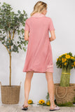 Celeste Full Size Decor Button Short Sleeve Dress with Pockets - Rosa Apparel