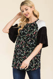 Celeste Full Size Floral Contrast Bell Sleeve Top - Rosa Apparel