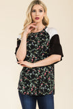 Celeste Full Size Floral Contrast Bell Sleeve Top - Rosa Apparel