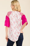 Celeste Full Size Floral Contrast Bell Sleeve Top - Rosa Apparel