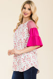 Celeste Full Size Floral Contrast Bell Sleeve Top - Rosa Apparel