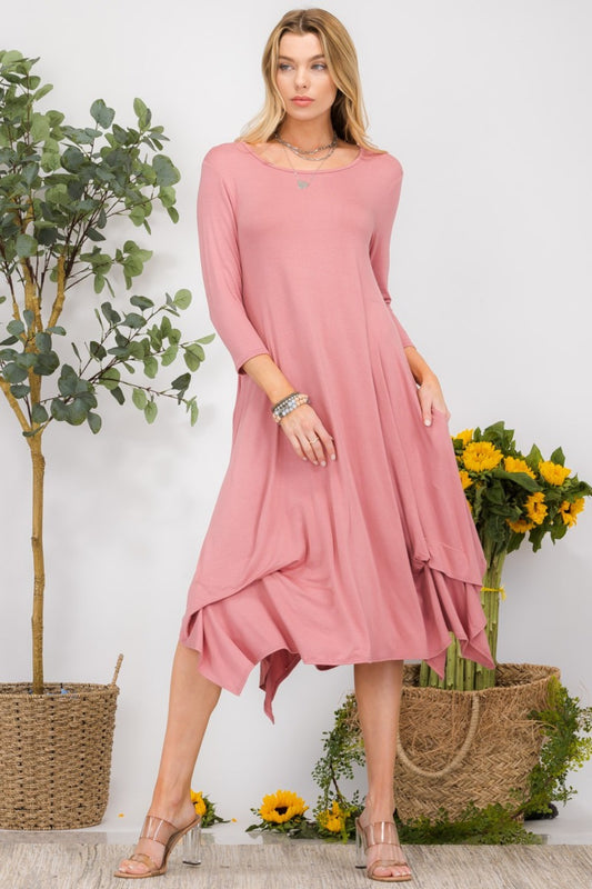 Celeste Full Size Pick-up Hem Asymmetric Midi Dress - Rosa Apparel