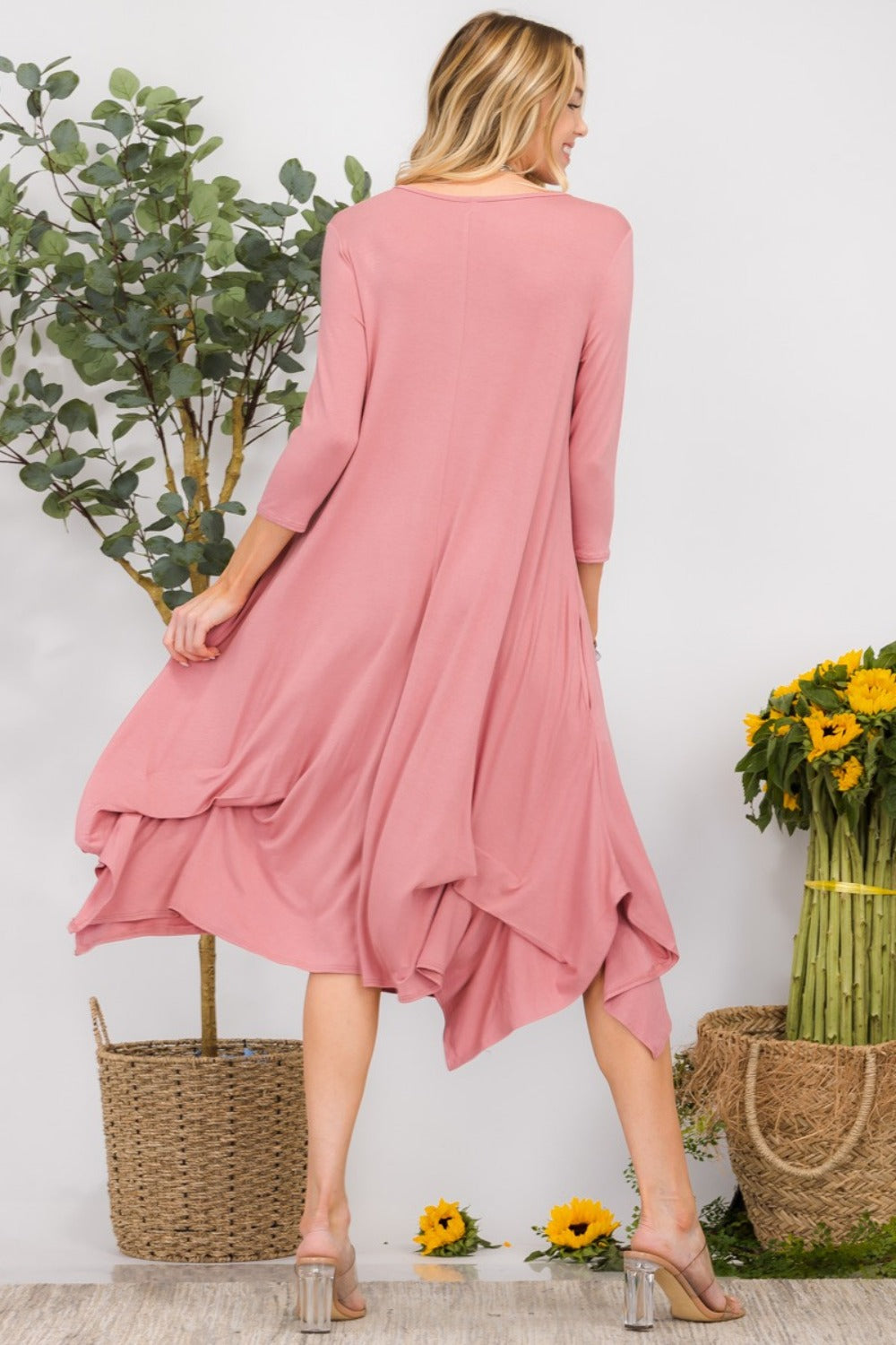 Celeste Full Size Pick-up Hem Asymmetric Midi Dress - Rosa Apparel