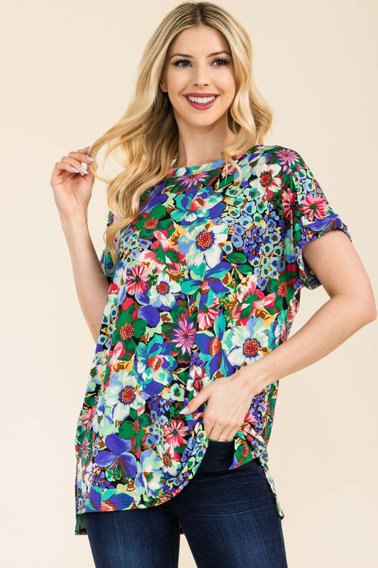 Celeste Full Size Round Neck Short Sleeve Floral T-Shirt - Rosa Apparel