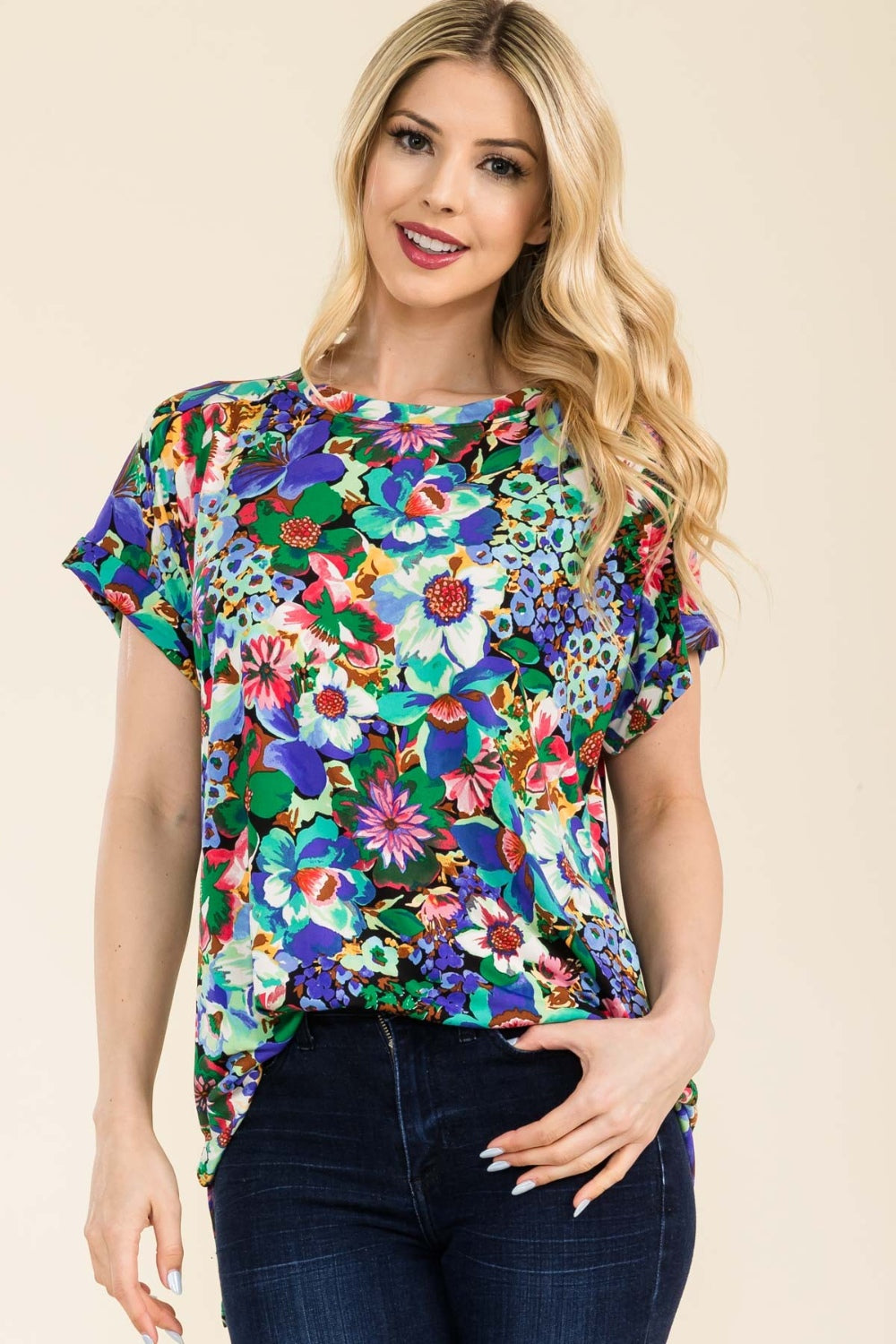 Celeste Full Size Round Neck Short Sleeve Floral T-Shirt - Rosa Apparel