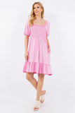 Celeste Full Size Ruffle Hem Short Sleeve Smocked Dress - Rosa Apparel