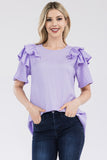 Celeste Full Size Ruffle Layered Short Sleeve Texture Top - Rosa Apparel