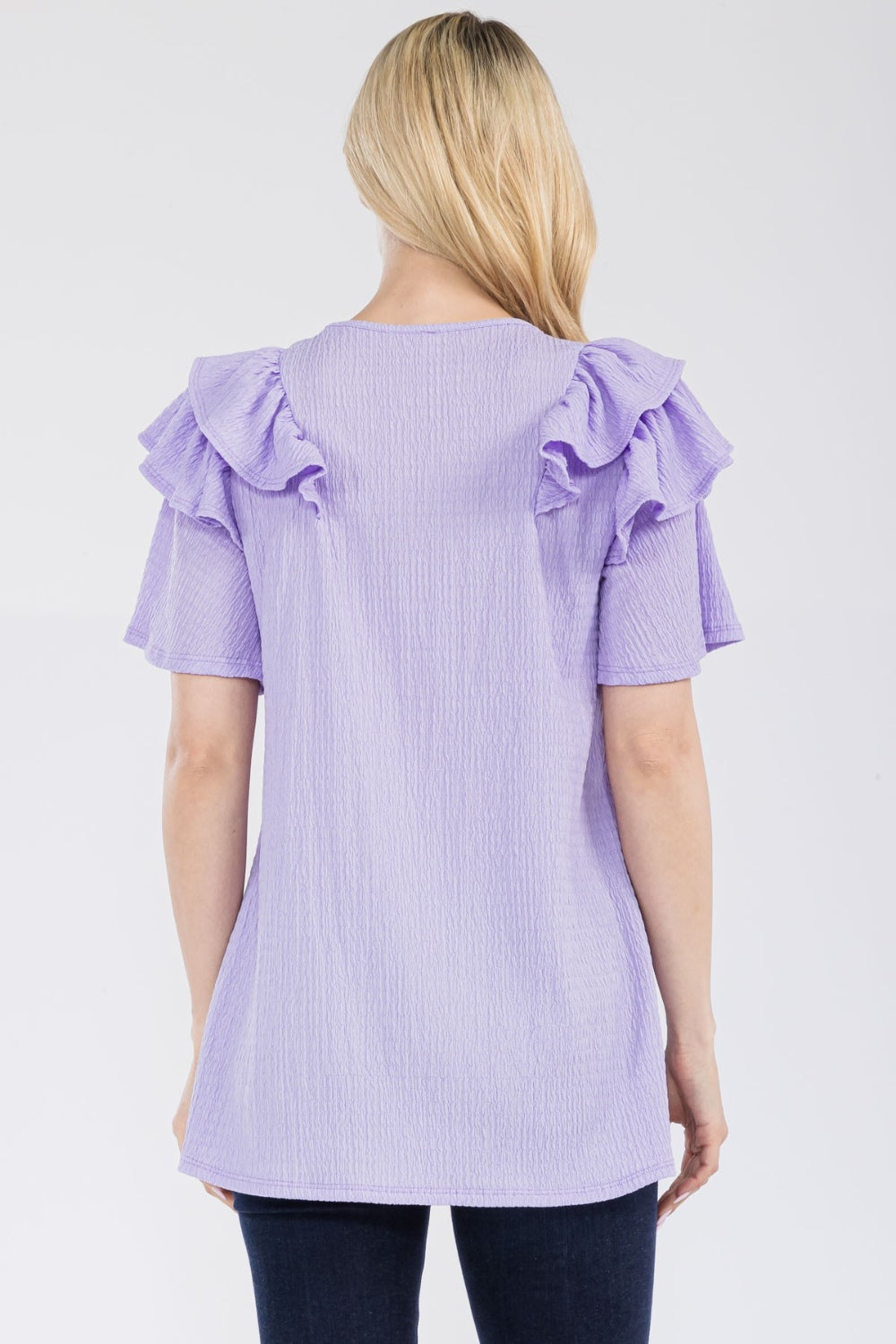 Celeste Full Size Ruffle Layered Short Sleeve Texture Top - Rosa Apparel