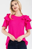 Celeste Full Size Ruffle Layered Short Sleeve Texture Top - Rosa Apparel