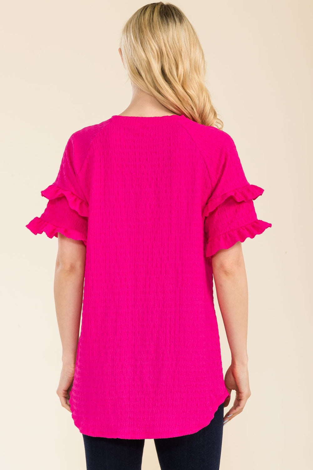 Celeste Full Size Ruffle Short Sleeve Texture Top - Rosa Apparel