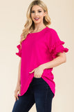 Celeste Full Size Ruffle Short Sleeve Texture Top - Rosa Apparel