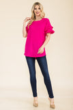 Celeste Full Size Ruffle Short Sleeve Texture Top - Rosa Apparel