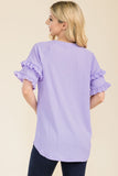 Celeste Full Size Ruffle Short Sleeve Texture Top - Rosa Apparel