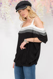 Celeste Full Size Striped Square Neck Cold Shoulder Top - Rosa Apparel