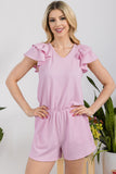 Celeste Full Size V-Neck Ruffled Ribbed Romper - Rosa Apparel