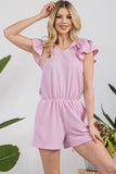 Celeste Full Size V-Neck Ruffled Ribbed Romper - Rosa Apparel