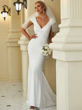 Cover Sleeves Backless Fishtail Deep V Neck Wedding Dress - Rosa Apparel