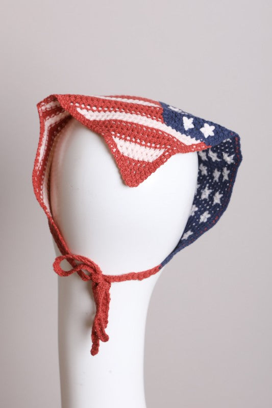 Crochet American Flag 4th of July Hair Bandana - Rosa Apparel