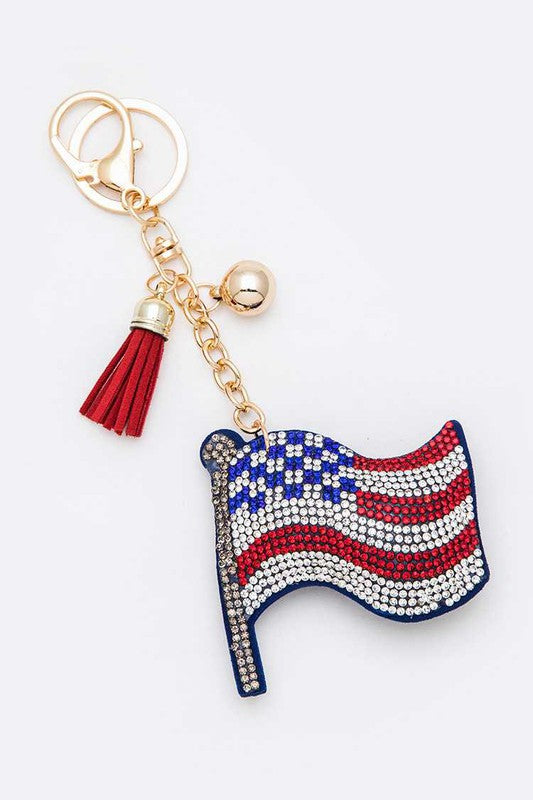 Crystal American Flag 4th of July Key Chain - Rosa Apparel