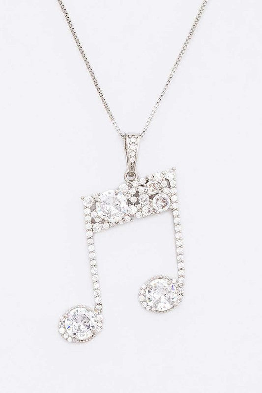 Cubic Zirconia Music Note Pendant Necklace - Rosa Apparel