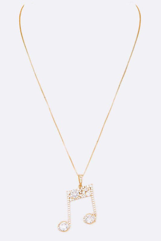 Cubic Zirconia Music Note Pendant Necklace - Rosa Apparel