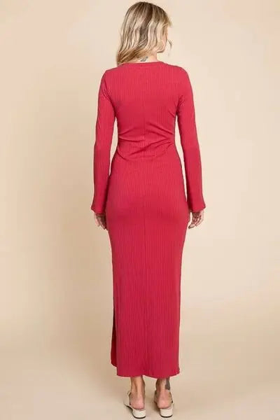 Culture Code Full Size Round Neck Bodycon Bell Maxi Dress - Rosa Apparel