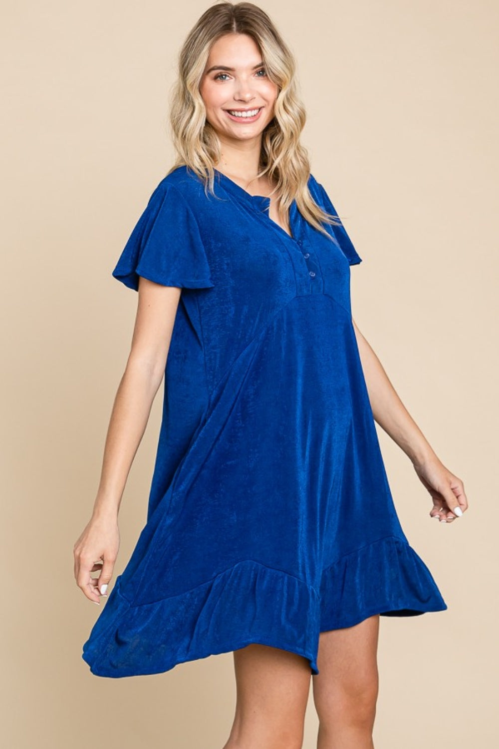 Culture Code Full Size Short Sleeve Ruffled Asymmetric Hem Dress - Rosa Apparel